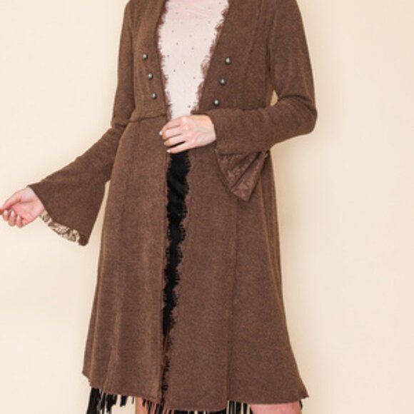 VOCAL BROWN cardigan duster western studded military MAGNOLIA BOHEMIAN WRAP S-3X - Picture 2 of 16